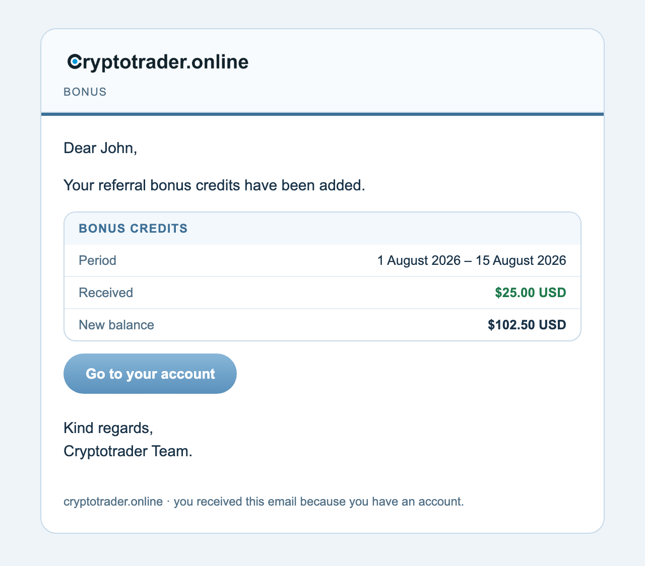 Referral bonus credits email