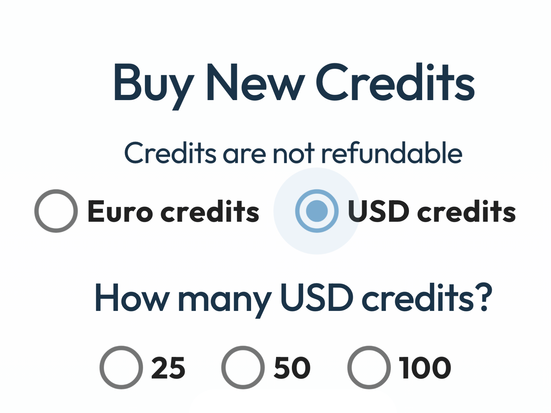 Buy credits in euro or dollar