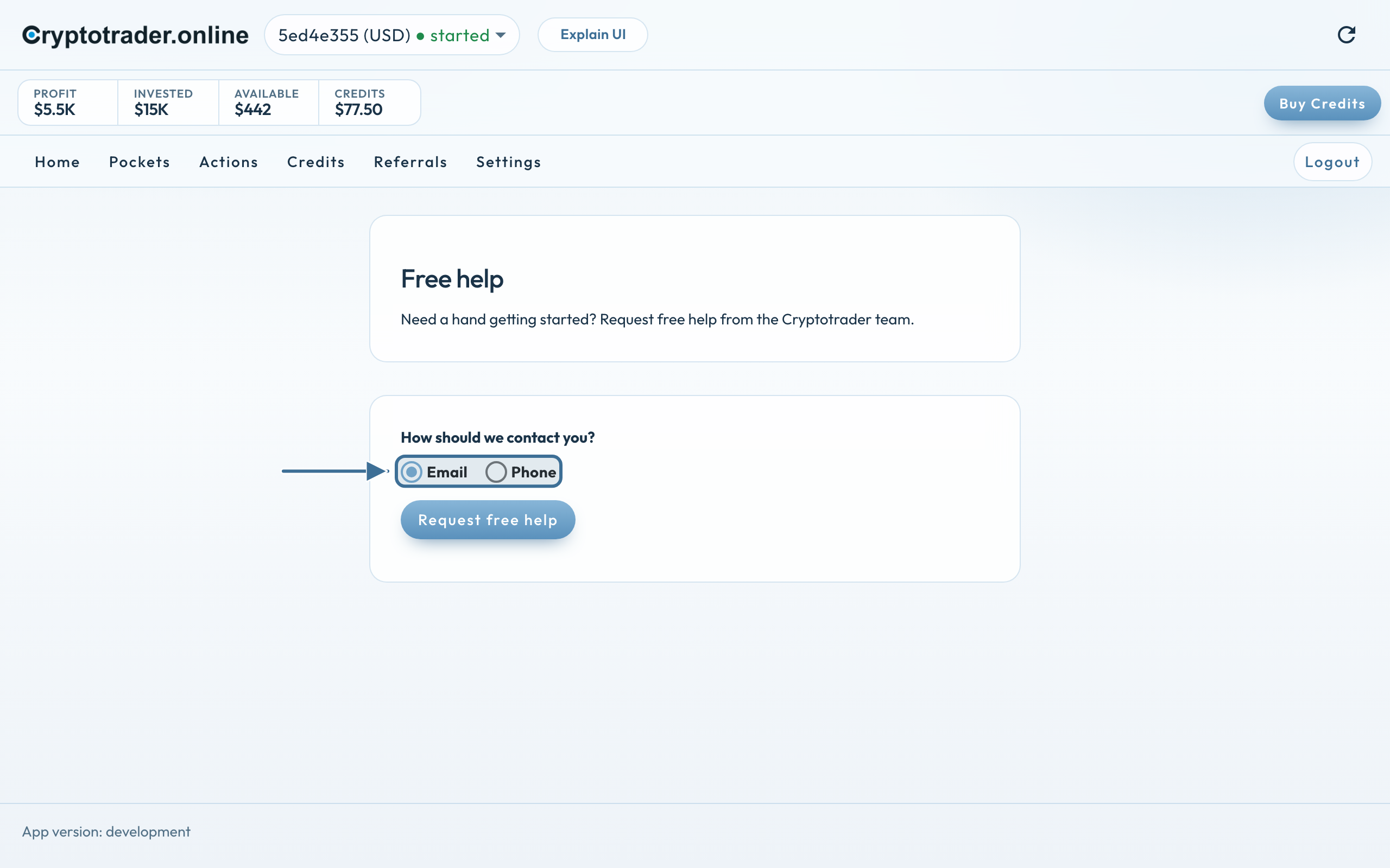 Free help page: contact by email or phone