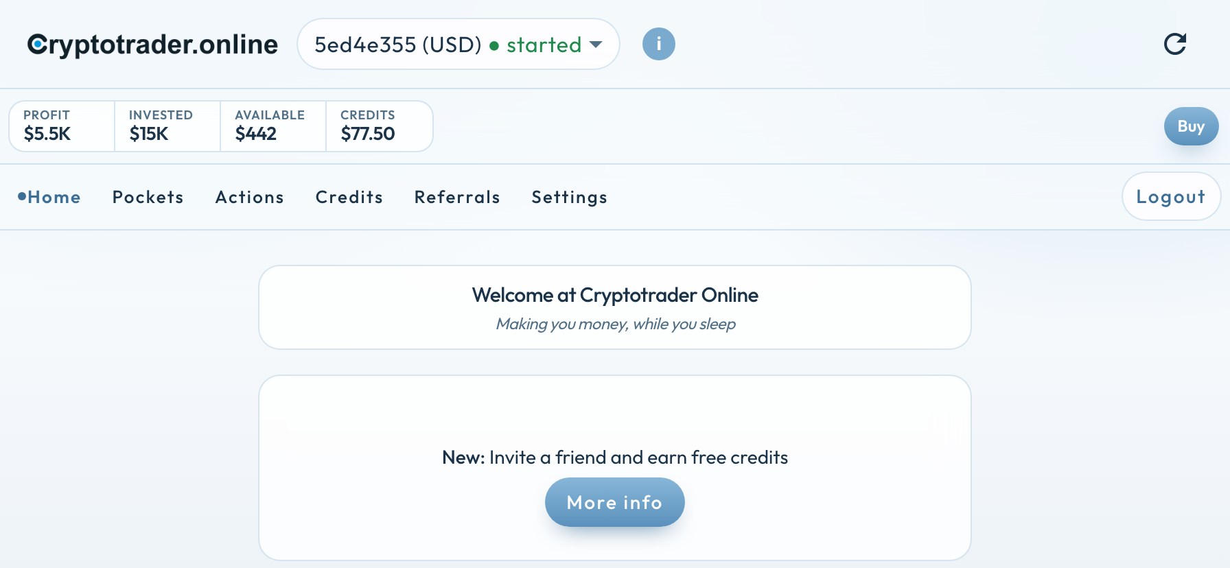 Home in landscape: full menu and top bar, USD trader 5ed4e355