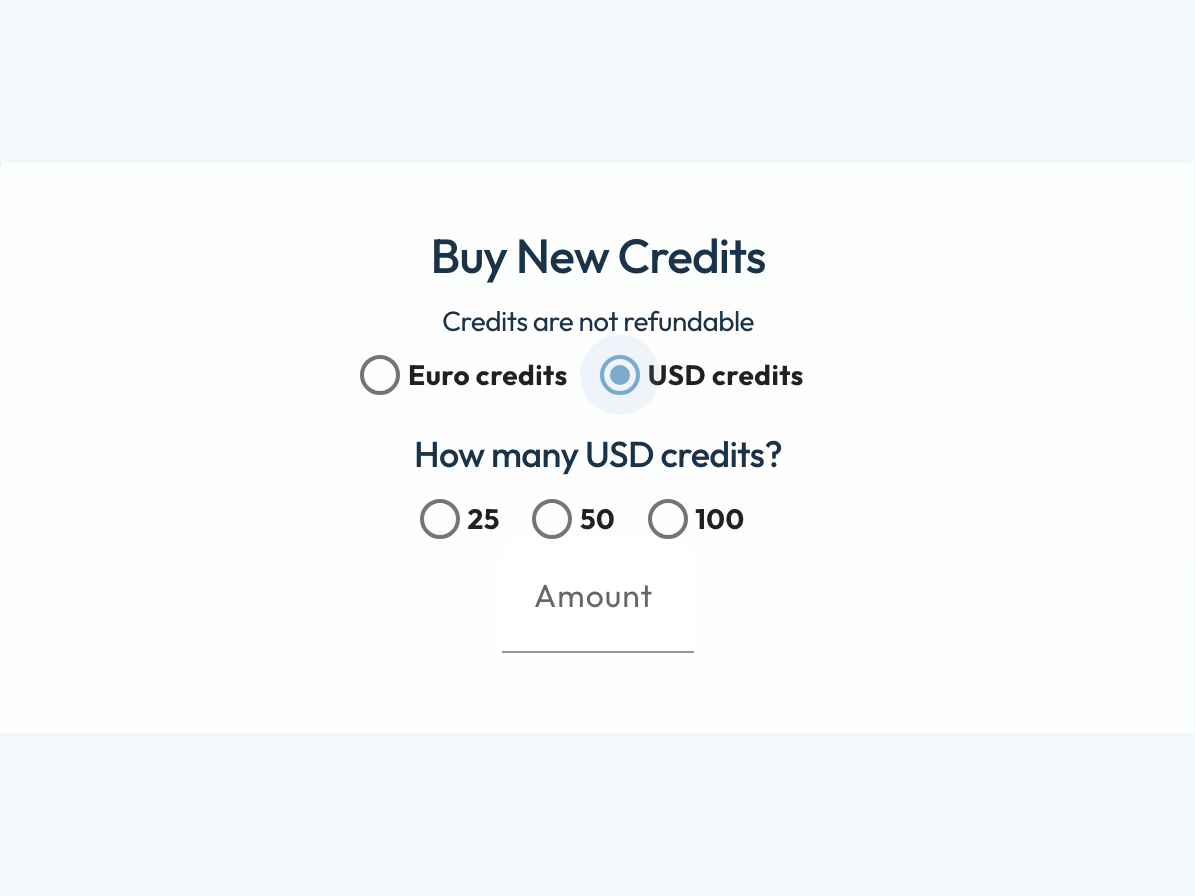 Buy new credits: 25, 50 or 100