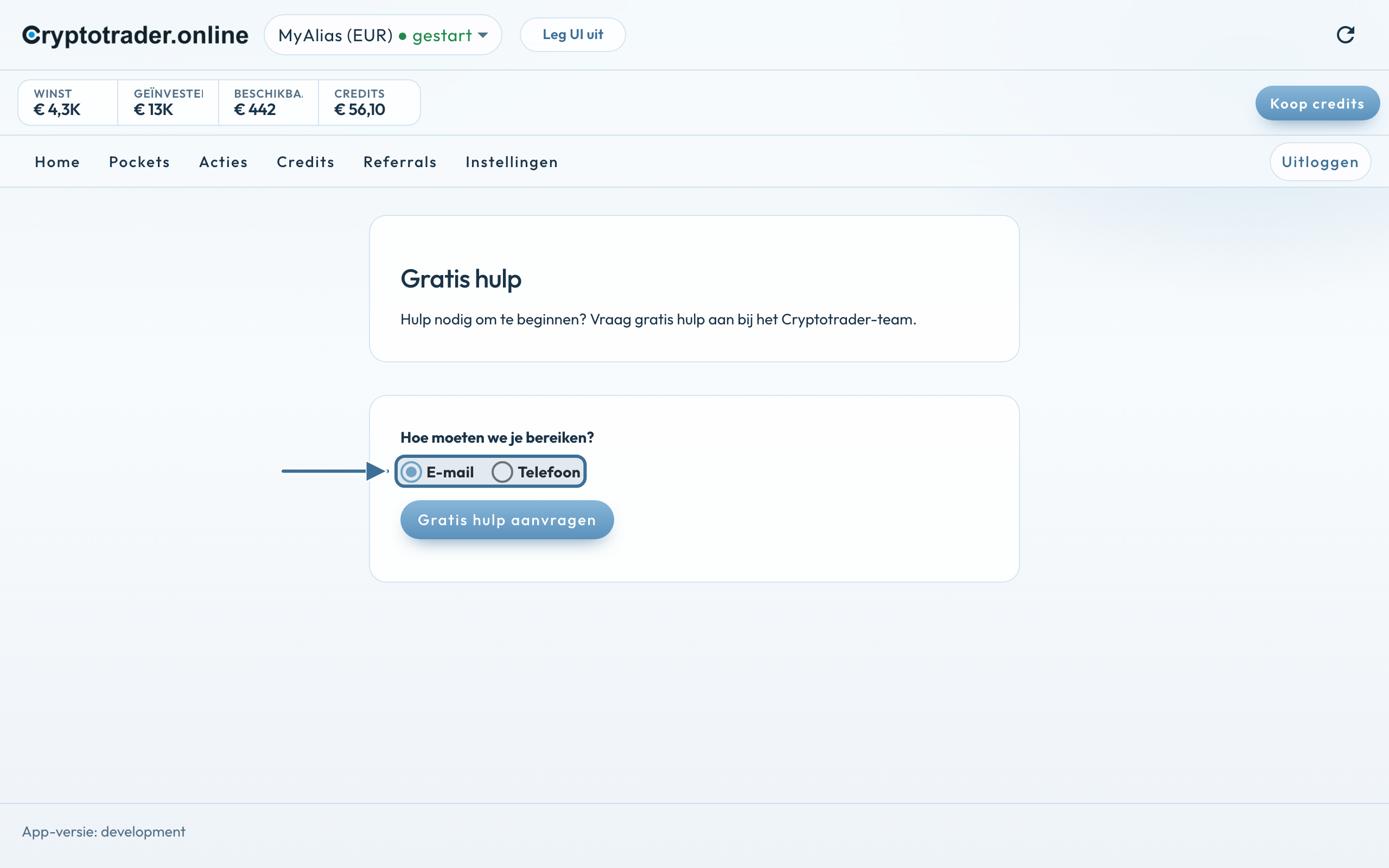 Pagina Gratis hulp: contact via e-mail of telefoon