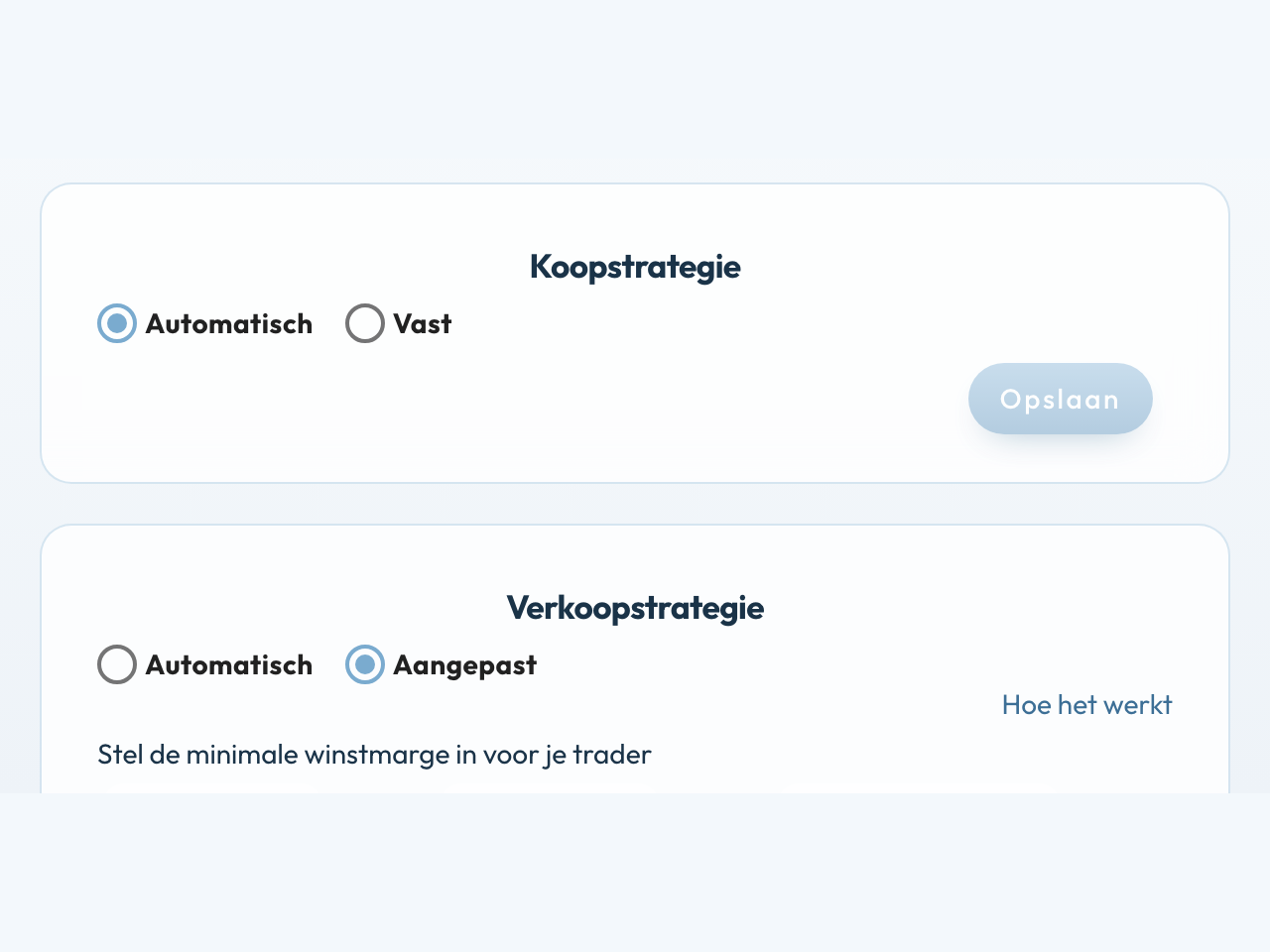 Koopstrategie Automatisch of Vast, verkoopstrategie Automatisch of Aangepast