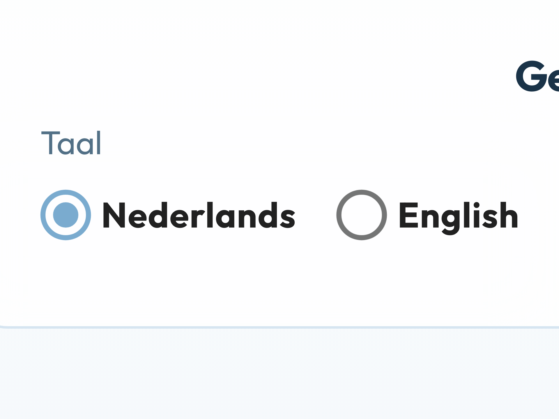 Instellingen Gebruiker met taal Nederlands of English