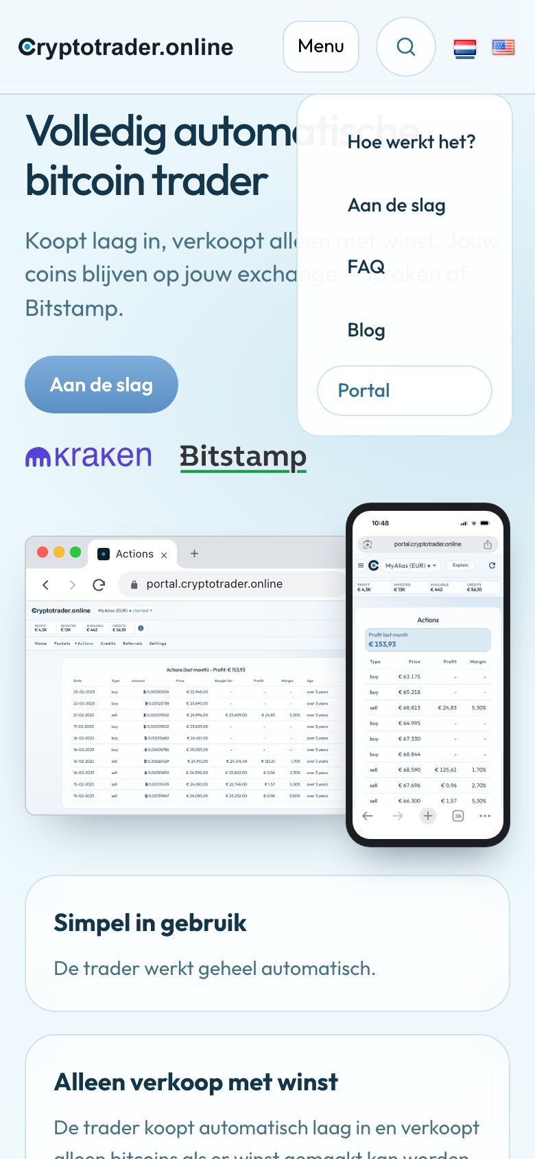 Telefoonmenu geopend: Hoe werkt het, Aan de slag, FAQ, Blog, Portal