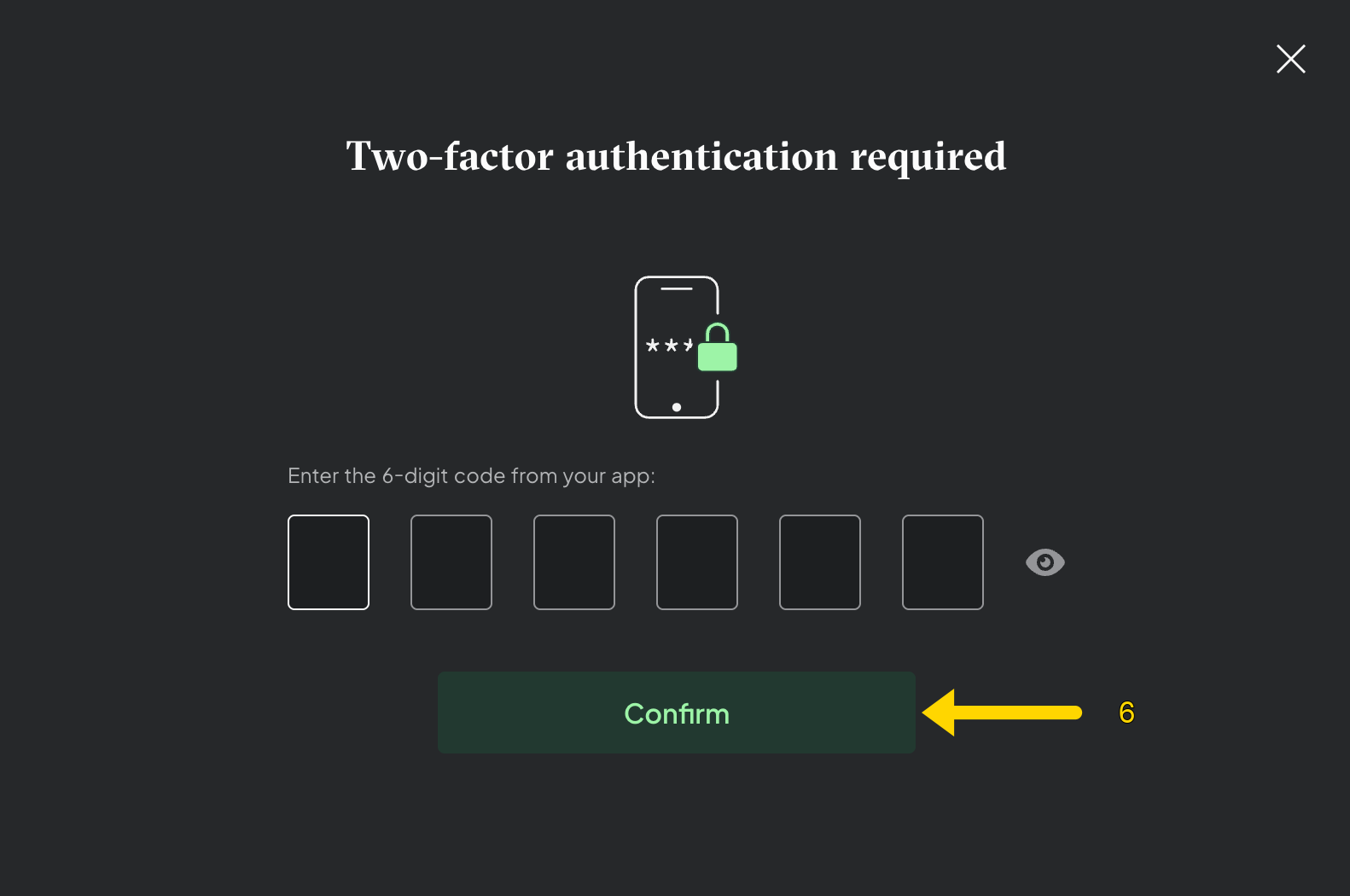Two-factor authentication: enter the 6-digit code