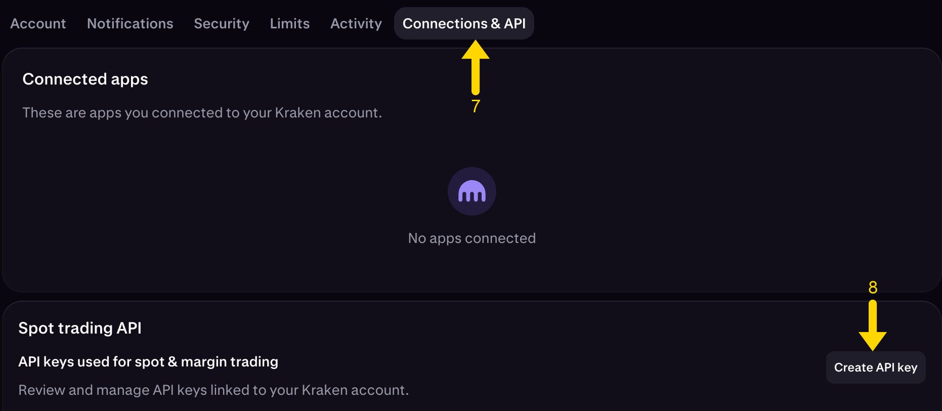 Connections & API: Create API key button