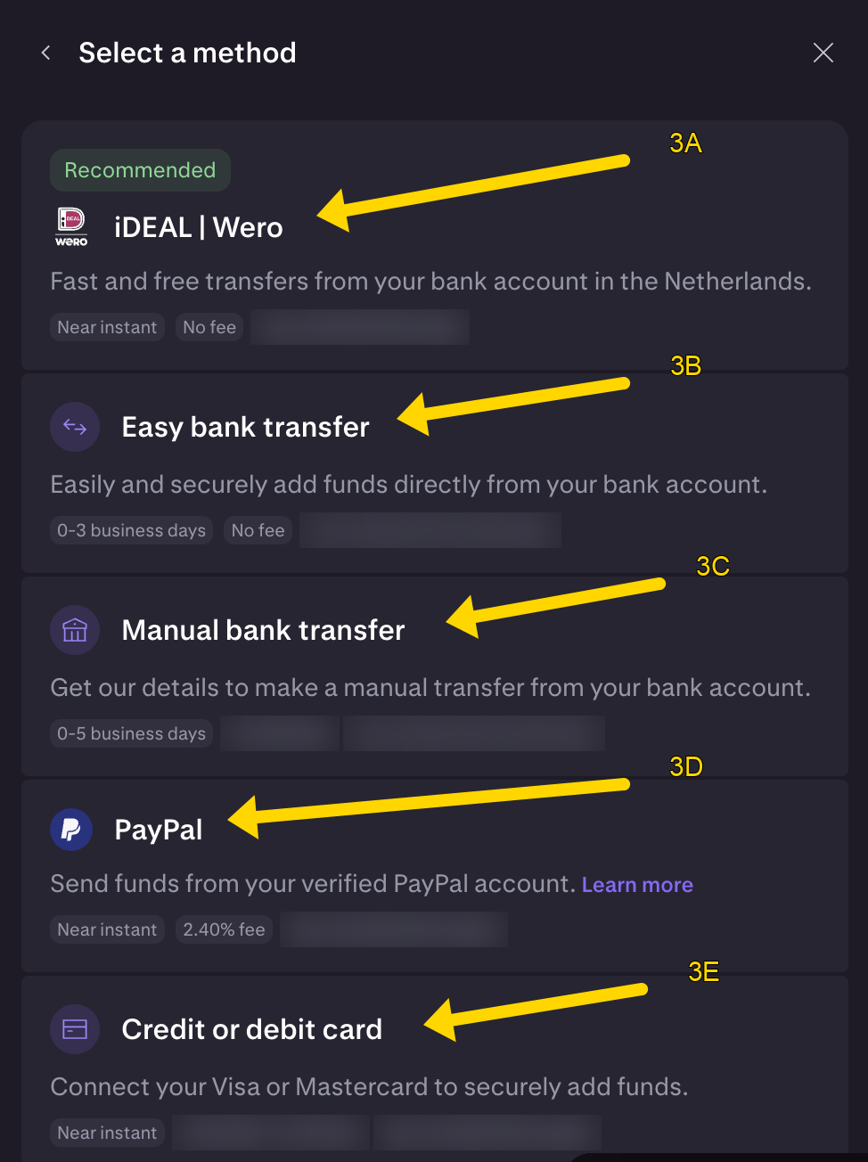 Select a method: iDEAL | Wero