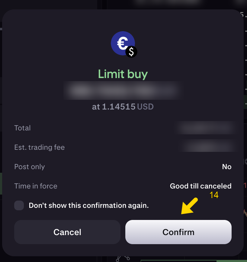 Confirmation: arrow 14 on Confirm