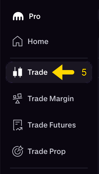 Kraken menu: arrow 5 on Trade