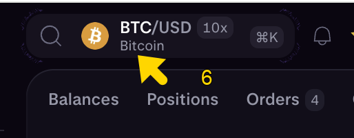 Current market: arrow 6 on BTC/USD