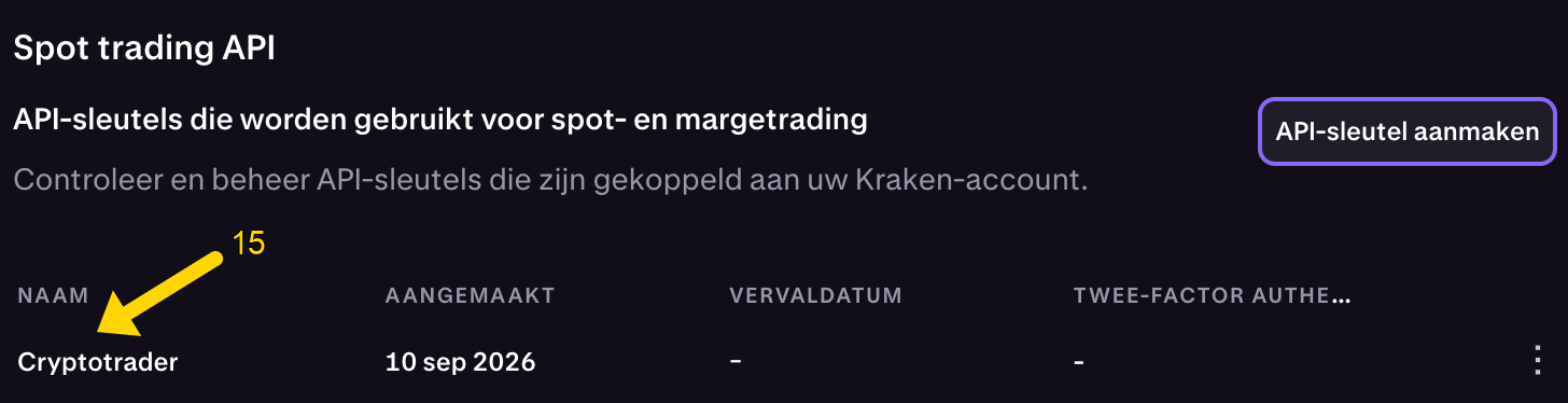 Overzicht: API-sleutel Cryptotrader