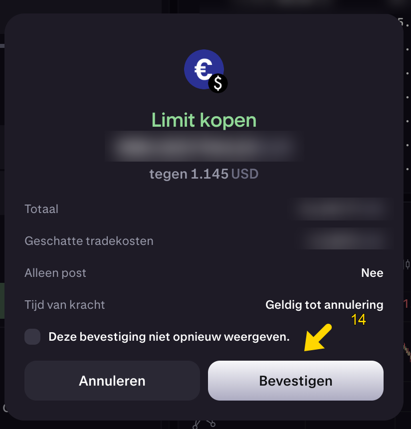 Bevestiging: pijl 14 op Bevestigen