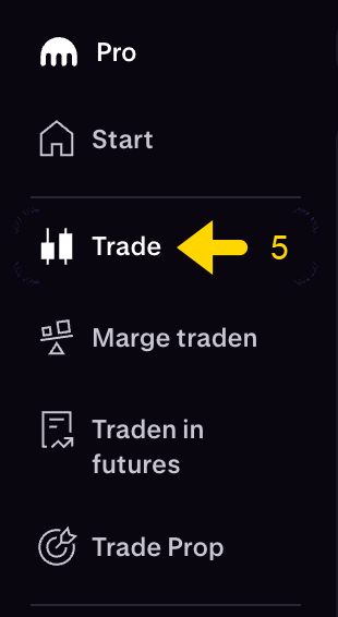 Kraken-menu: pijl 5 op Trade