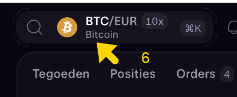 Huidige markt: pijl 6 op BTC/EUR